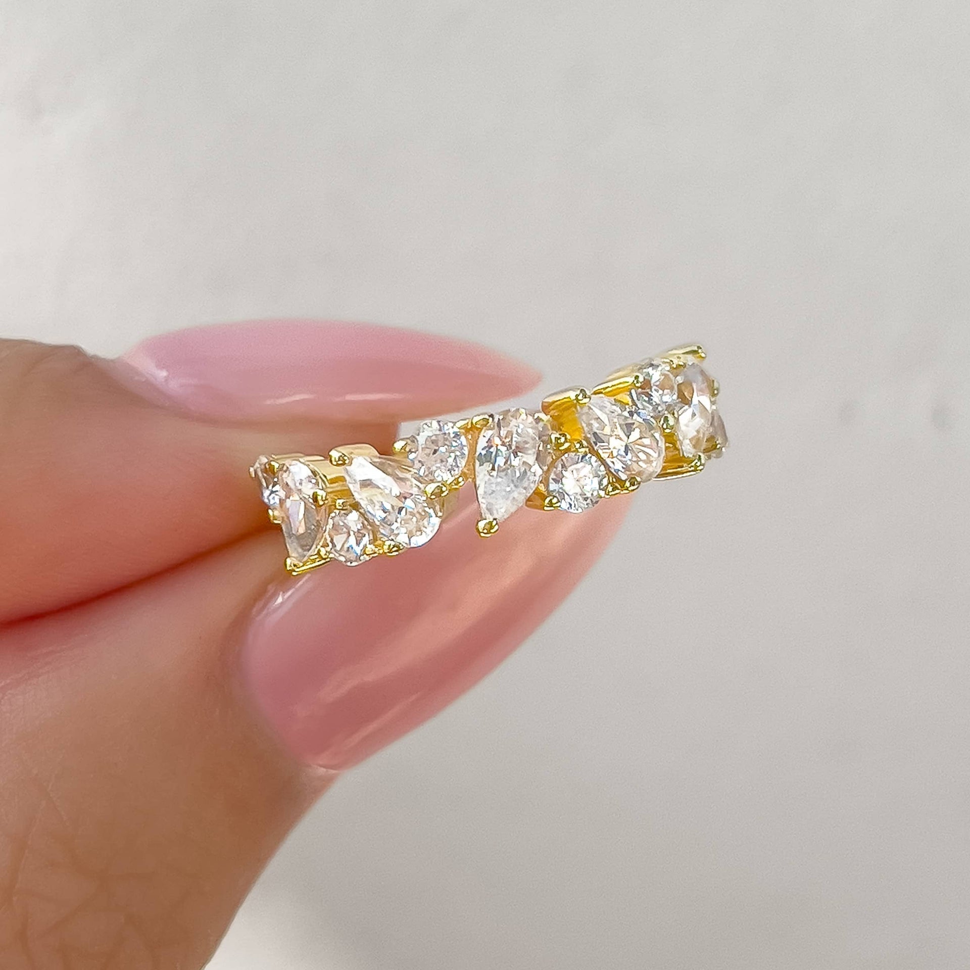 Stunning 0.4 TCW Round and Pear Moissanite Stones Half Eternity Wedding Band 5