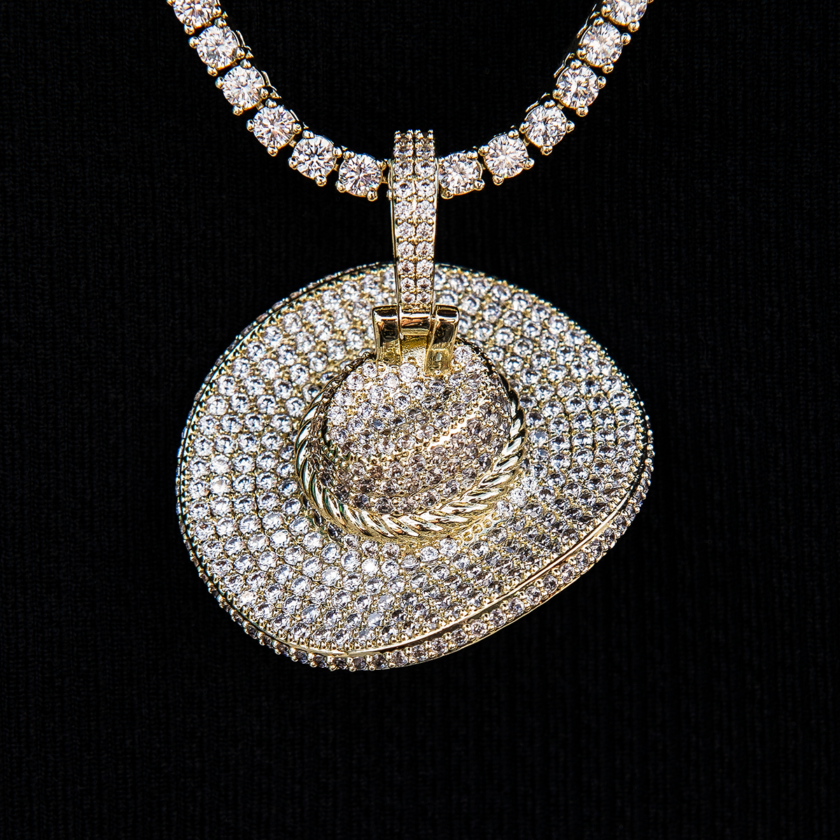 8 CT Round Moissanite Iced Cowboy Hat Silver Pendant for Him 2