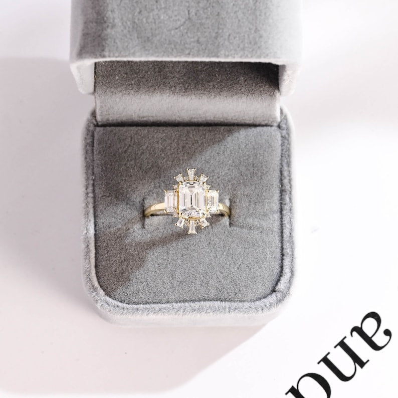 Stunning 1.0 - 2.0 CT Emerald Moissanite Engagement Ring With Cluster Design 10
