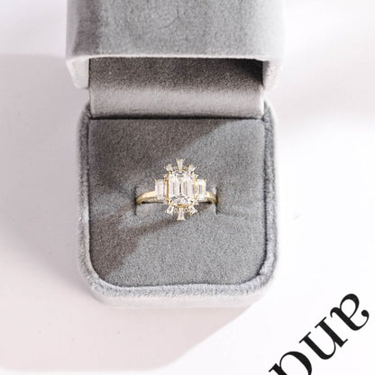 Stunning 1.0 - 2.0 CT Emerald Moissanite Engagement Ring With Cluster Design 10