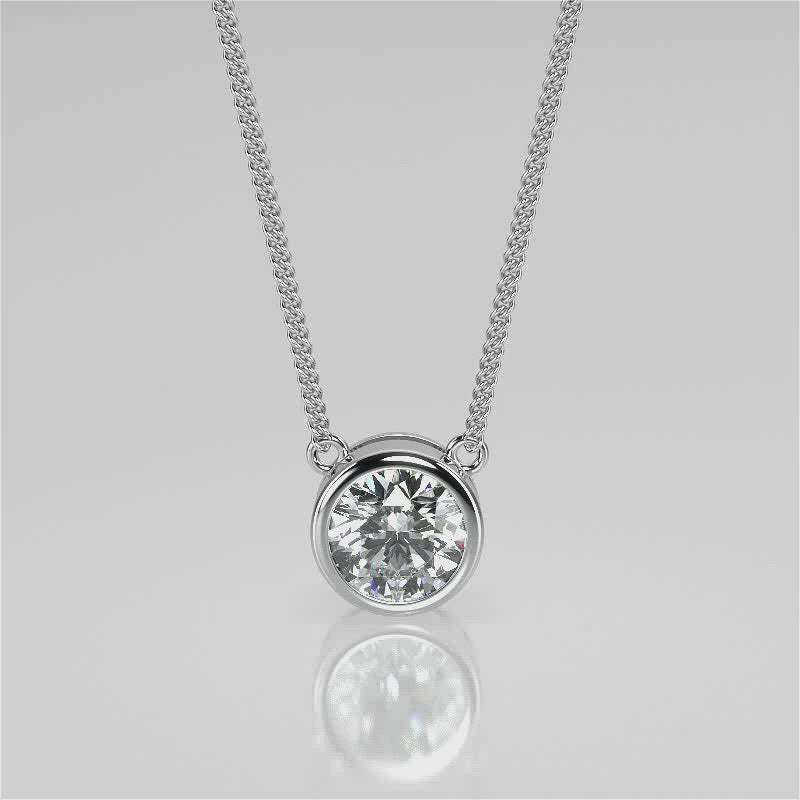 1.0 CT Round Moissanite Diamond Bezel Pendant Necklace in Solid Gold 3