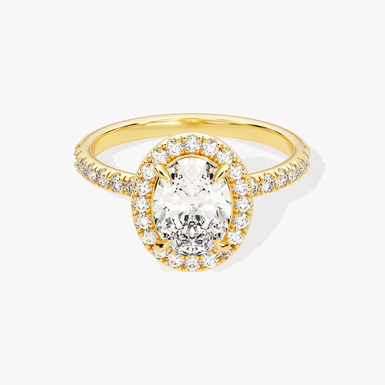 Stunning 1.0-2.0 CT Oval Moissanite Engagement Ring with Halo & Pave Design 1