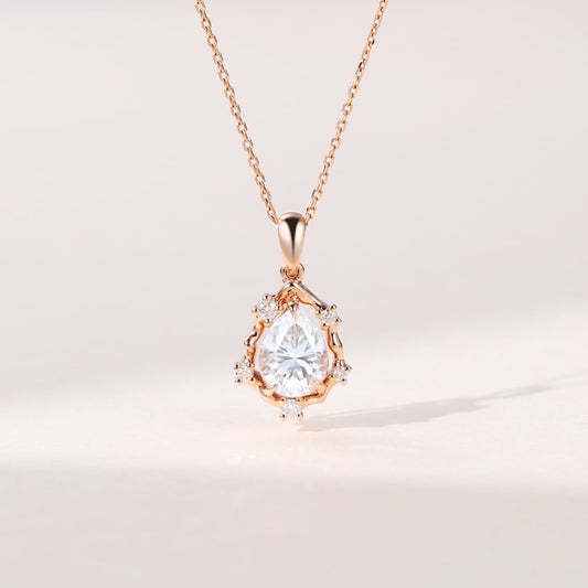 2.10 CT Pear Moissanite Diamond Cluster Pendant Necklace in Solid Gold 1