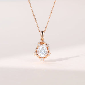 2.10 CT Pear Moissanite Diamond Cluster Pendant Necklace in Solid Gold