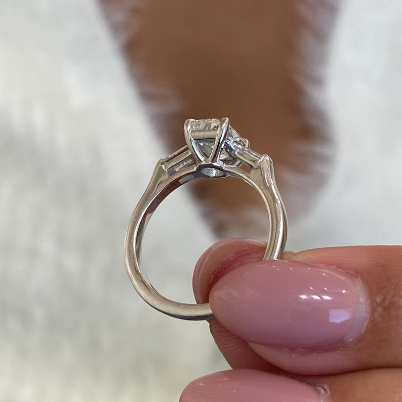 1.0 CT Radiant Moissanite Engagement Ring with Three Stone Design 7