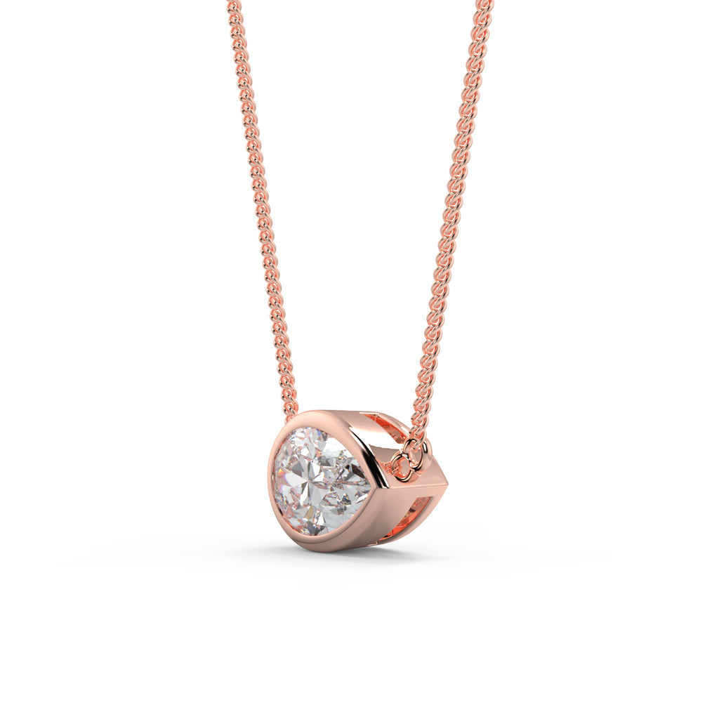 1.0 CT East West Pear Moissanite Diamond Bezel Pendant Necklace in Solid Gold 10