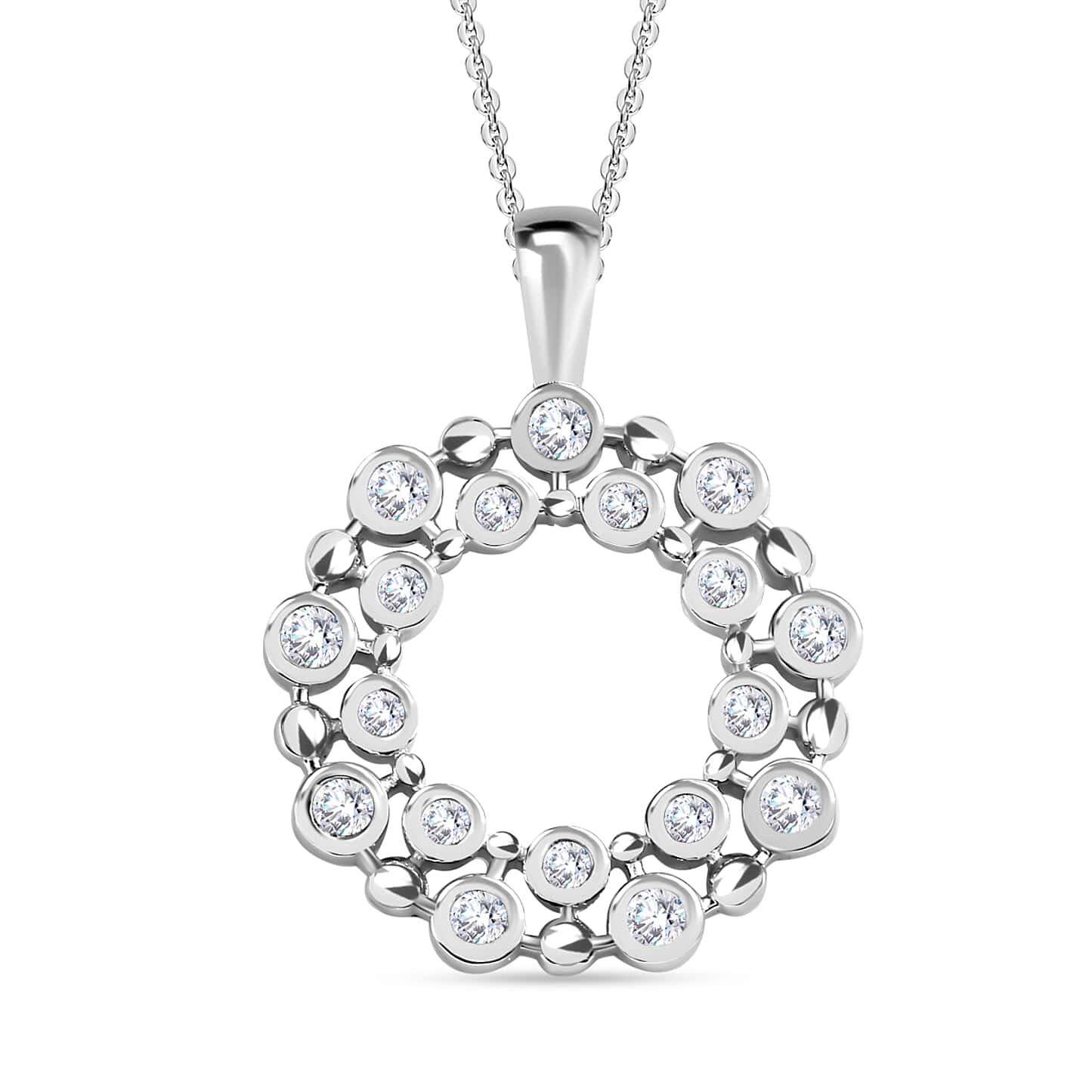 Round Cut Cubic Zirconia in 925 Sterling Silver Necklace 1