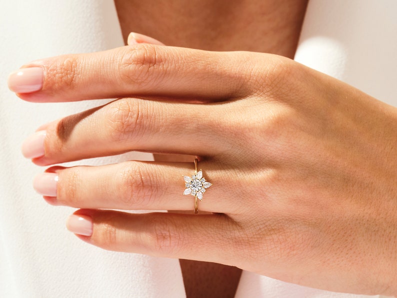Stunning 0.25 CT Round Moissanite Engagement Ring with Floral Design 7