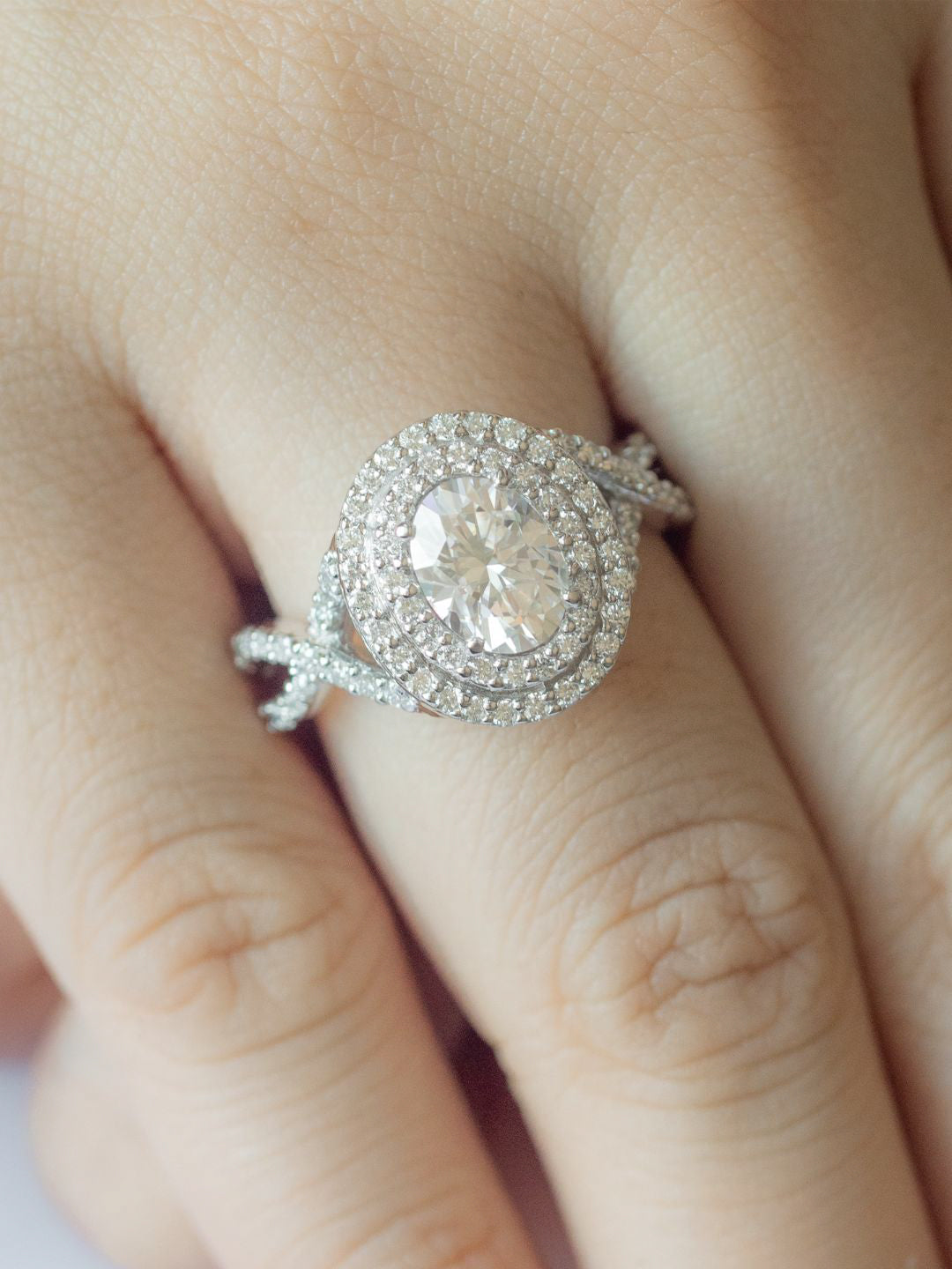 Stunning 1.0 CT Oval  Moissanite Engagement Ring with Double Halo Design 9