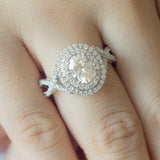 Stunning 1.0 CT Oval  Moissanite Engagement Ring with Double Halo Design 9