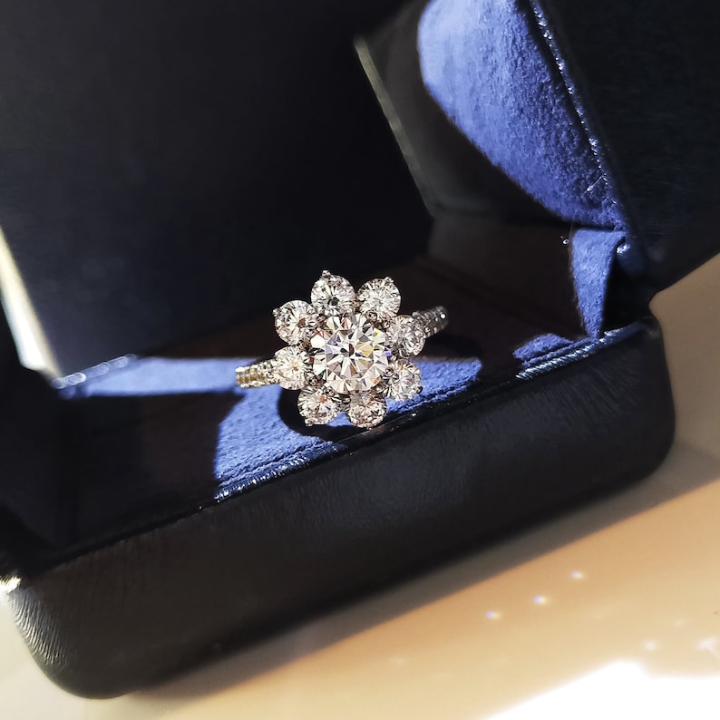 Stunning 2.0 CT Round Moissanite Engagement Ring with Halo & Pave Design 9