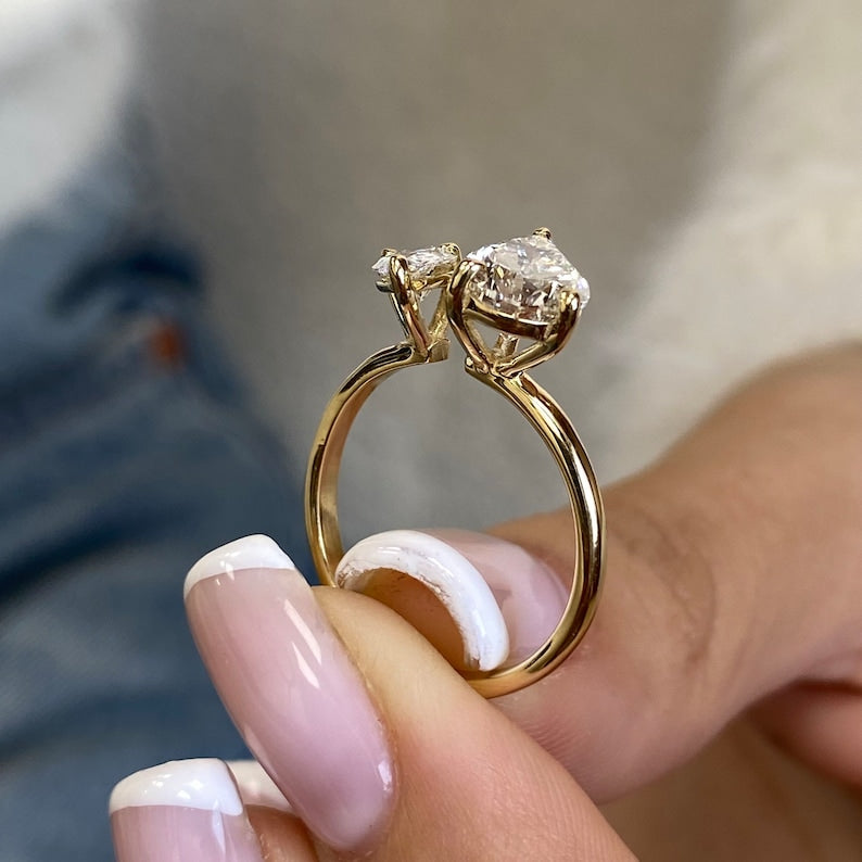Stunning 1.50 CT Pear Moissanite Engagement Ring with Two Stone Design 5