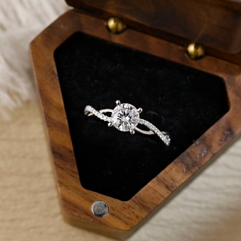 Stunning 2.0 CT Round Moissanite Engagement Ring with Twisted Pave Design 1