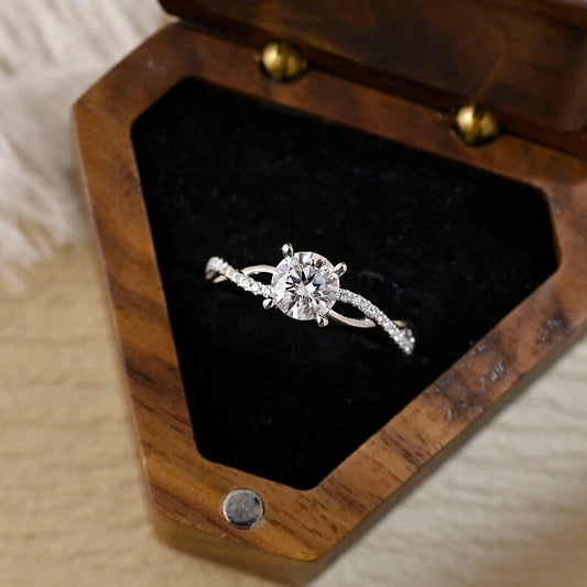 Stunning 2.0 CT Round Moissanite Engagement Ring with Twisted Pave Design 1