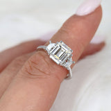 Stunning 3.60 CT Emerald Moissanite Engagement Ring with Three stone Design 6
