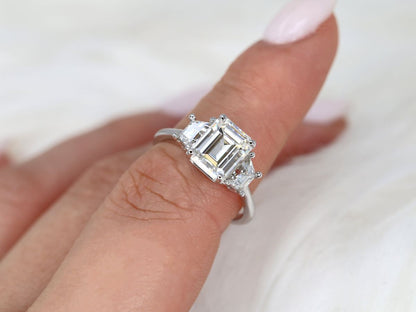 Stunning 3.60 CT Emerald Moissanite Engagement Ring with Three stone Design 6