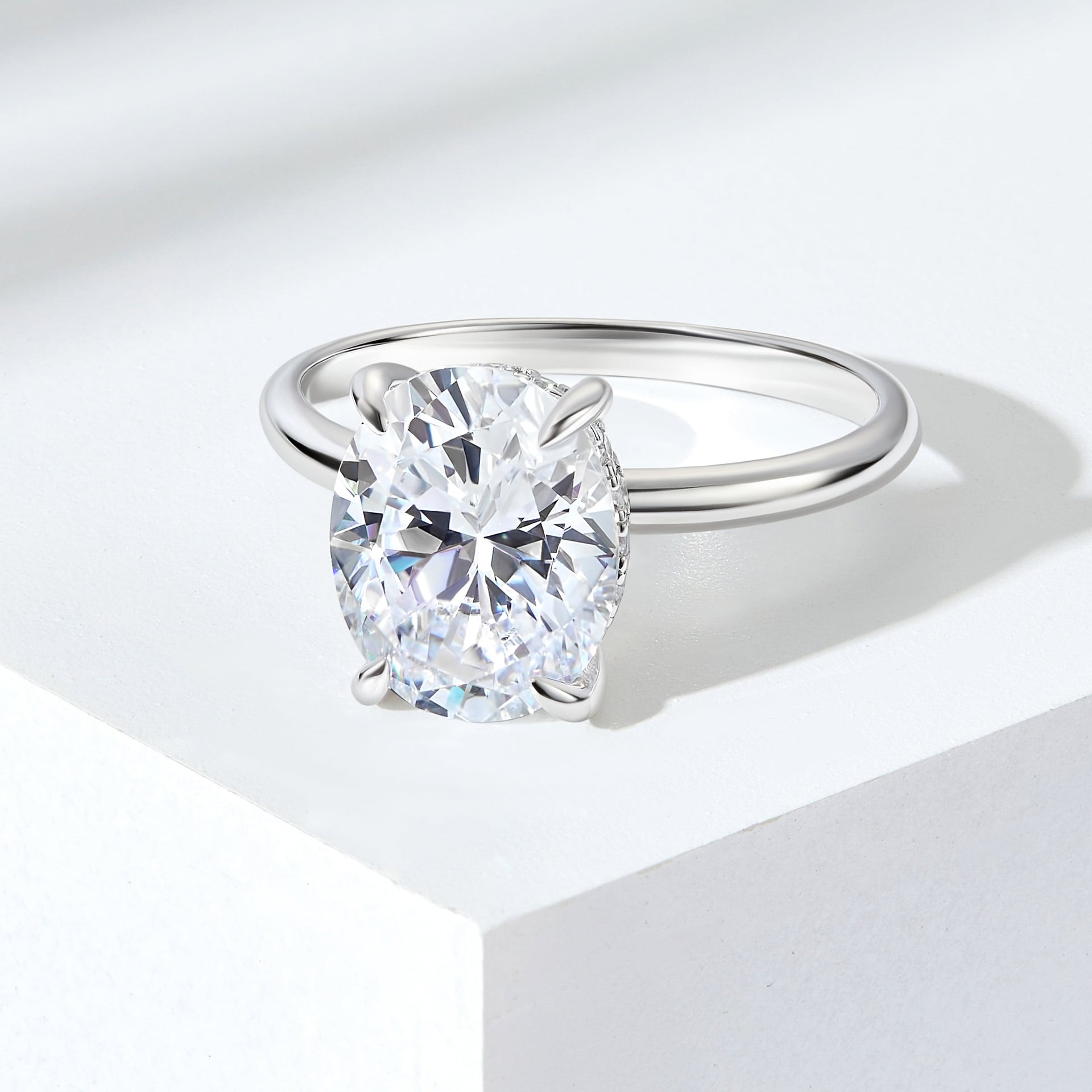 Stunning 3.0 CT Oval Moissanite Engagement Ring with Hidden Halo Design 3