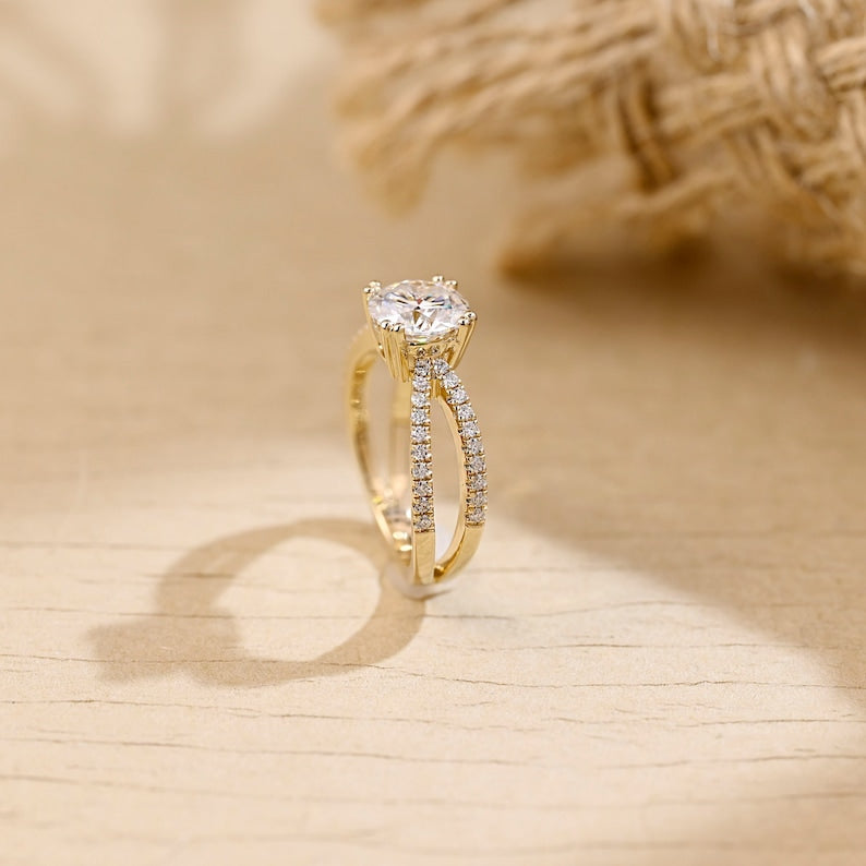Stunning 2.0 CT Round Moissanite Engagement Ring with Split Shank & Pave Design 5