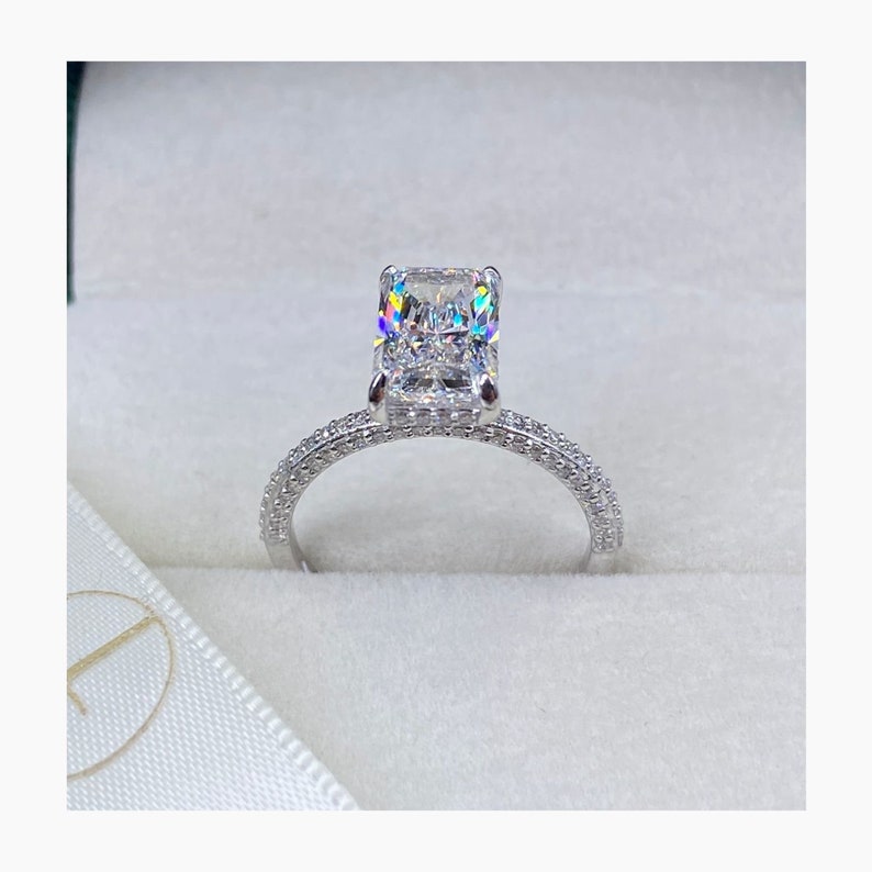 Stunning 2.5 CT Radiant Moissanite Engagement Ring with Pave and Hidden Halo Designs 5