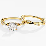 1.0 CT Round Cut Moissanite Bridal Ring Set with Round Wedding Bands 1