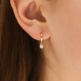 0.10 TCW Round Cut Moissanite Bezel Drop Earrings in Gold 6