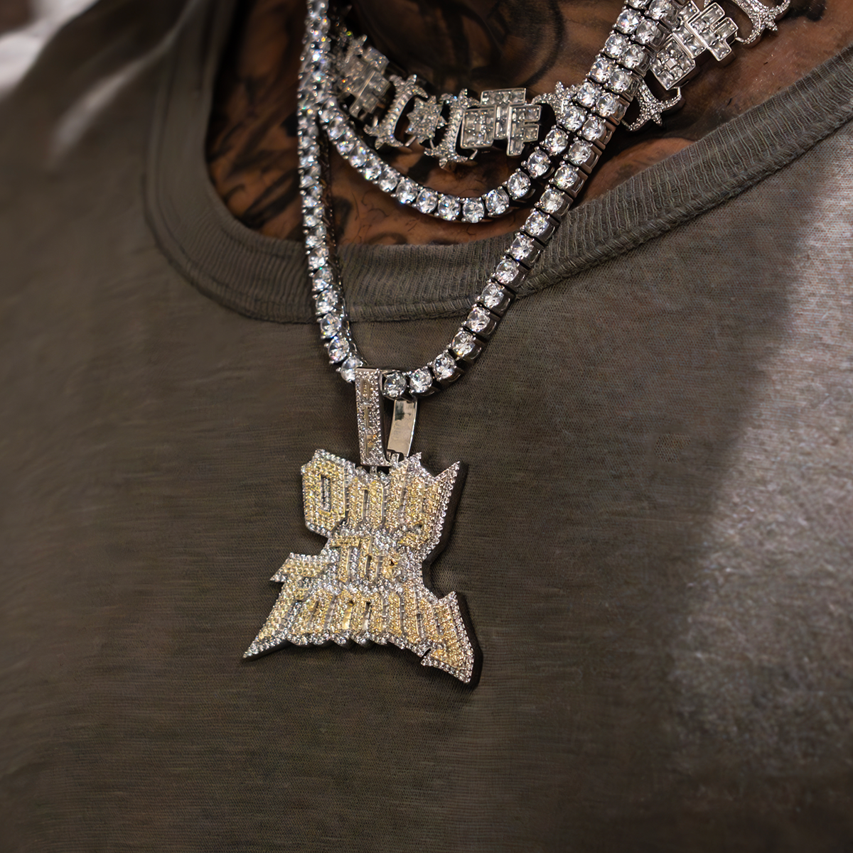 12 CT Round Moissanite Lil Durk Only The Family Silver Pendant for Him 3