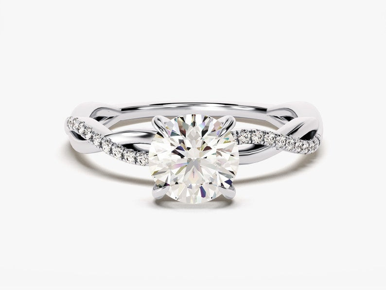 Stunning 1.0 CT Round Moissanite Engagement Ring with Twisted Pave Design 4