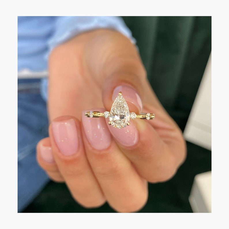 Stunning 1.0 CT Pear Moissanite Engagement Ring with Dainty Pave Design 5