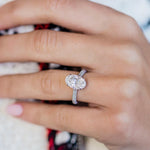 2 CT Oval Moissanite Solitaire Hidden Halo Sterling Silver Ring