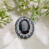 4.0 CT Oval Cut Halo Cluster Style London Blue Topaz Ring 3