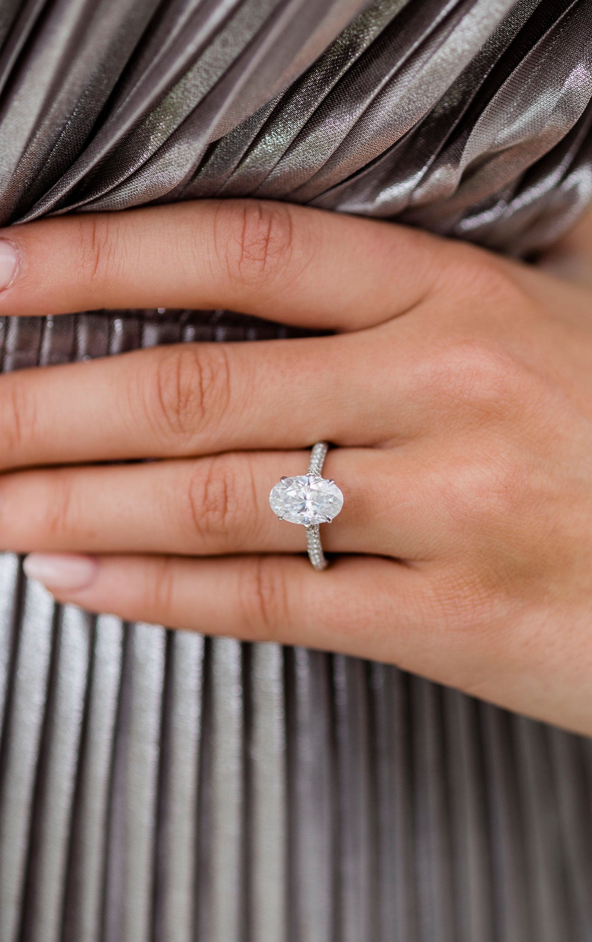 3.40 CT Oval Moissanite Ring Featuring Hidden Halo Style 4