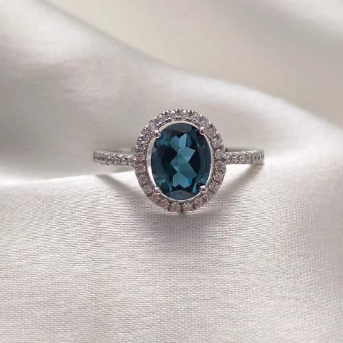 2 CT Oval Cut Halo & Pave Style Blue Topaz Ring 1