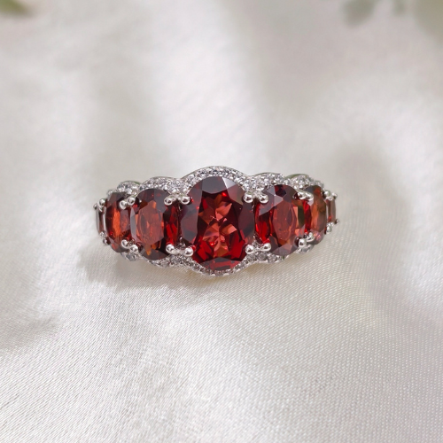 5.0 TCW Oval Cut Pave Style Red Garnets Engagement Rings 1