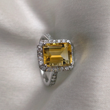 3 CT Emerald Cut Pave Style Citrine Ring 3