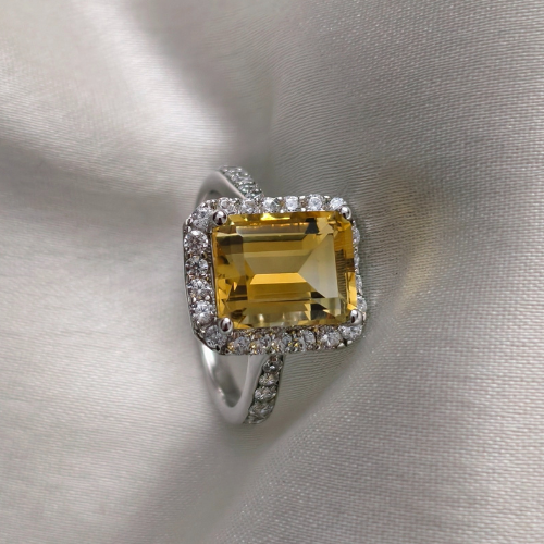 3 CT Emerald Cut Pave Style Citrine Ring 3