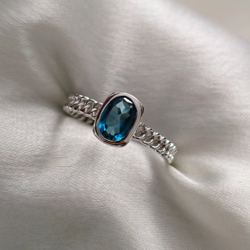 1.0 CT Oval Cut Pave BlueTopaz Ring 1