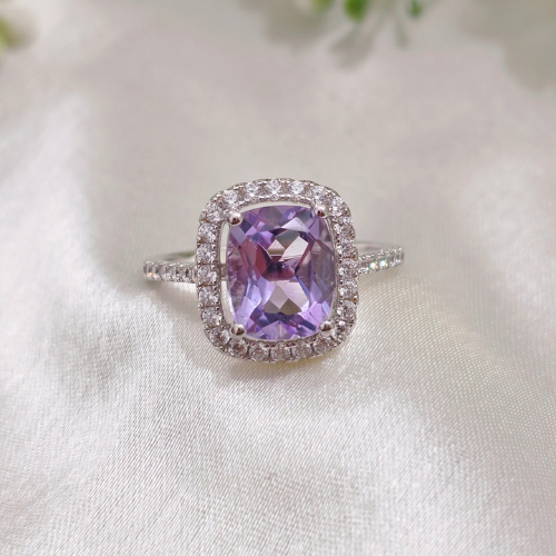 2.0 CT Cushion Cut Halo & Pave Style Pale Amethyst Ring 3