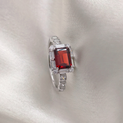 2.0 CT Emerald Cut Pave Style Red Garnet Ring 3