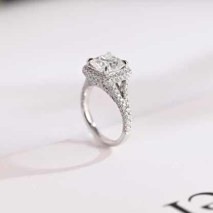 Stunning 1.0 - 2.0 CT Cushion Moissanite Engagement Ring With Pave & Halo Design 5
