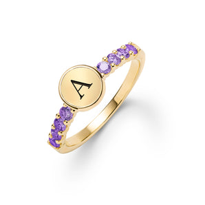 0.96 TCW Round Amethyst Lab Made Diamond- February Birthstone Ring