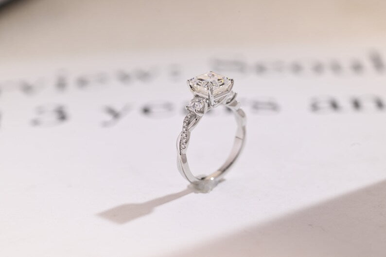 Stunning 1.0 - 2.0 CT Asscher Moissanite Engagement Ring With Twisted Pave Design 5