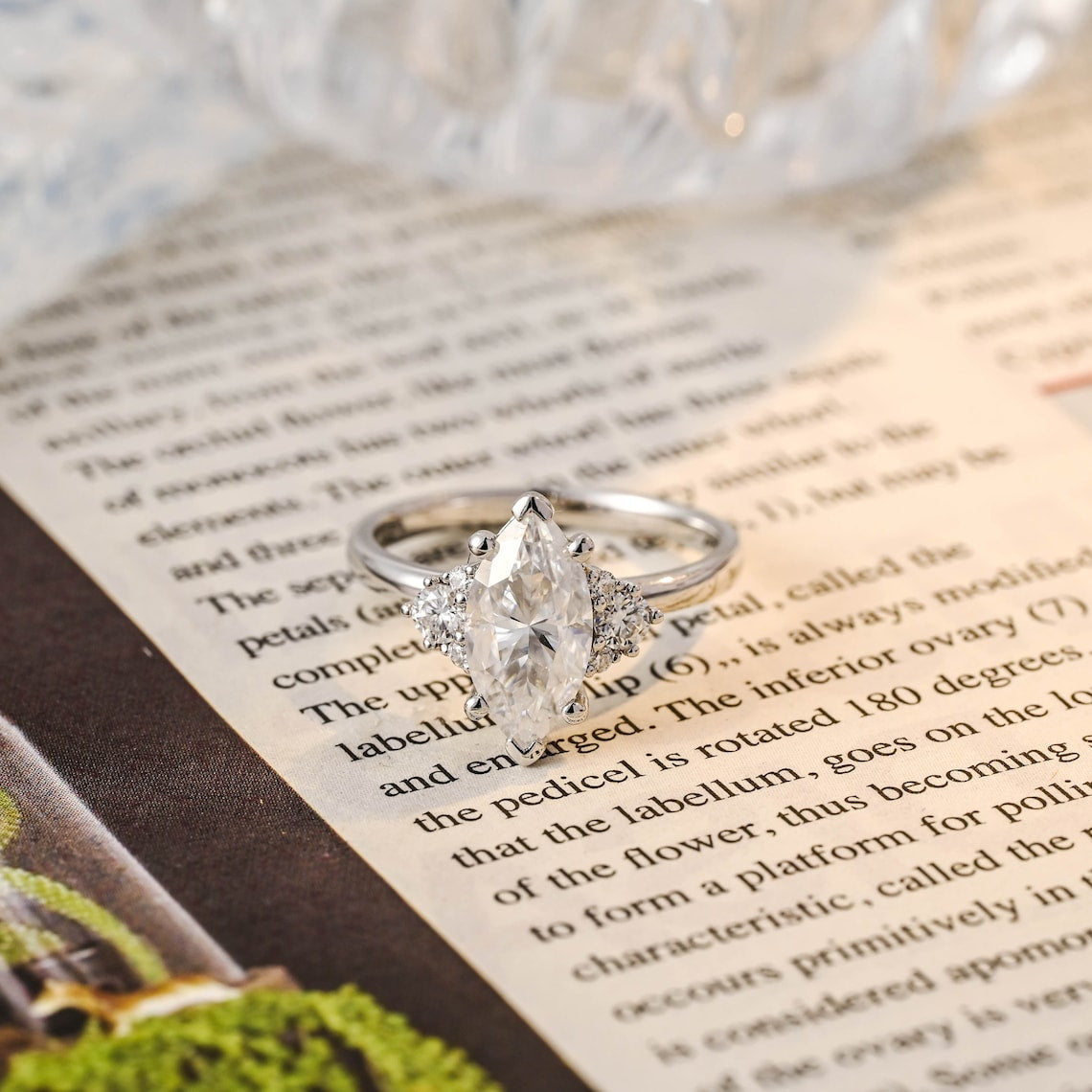 Stunning 3.0 CT Marquise Cut Moissanite Engagement Ring with Cluster Design 1