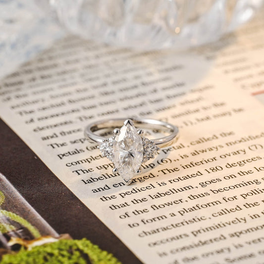 Stunning 3.0 CT Marquise Cut Moissanite Engagement Ring with Cluster Design 1