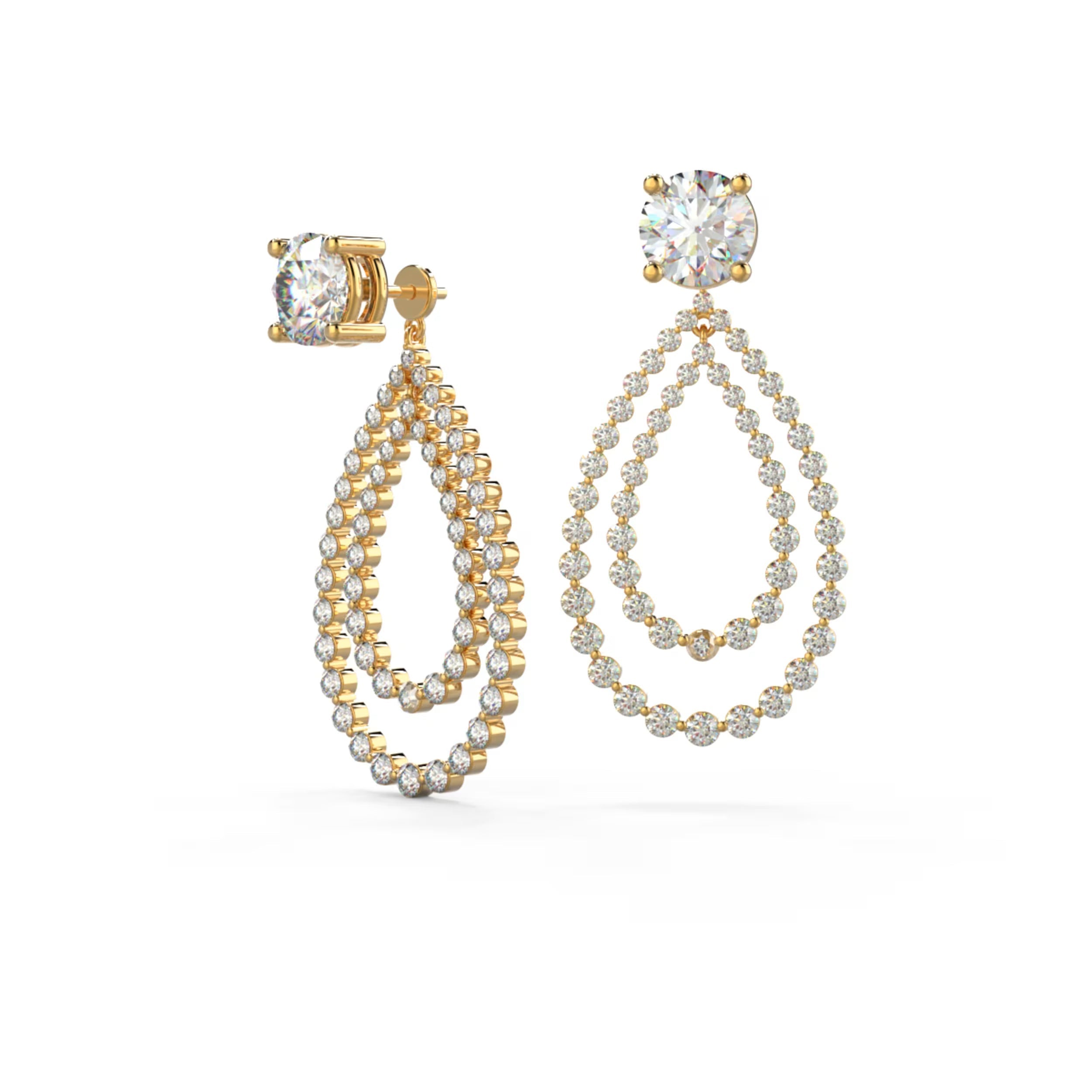 1.10 TCW Round Cut Moissanite Open Double Pear Jacket Earrings in Gold 3