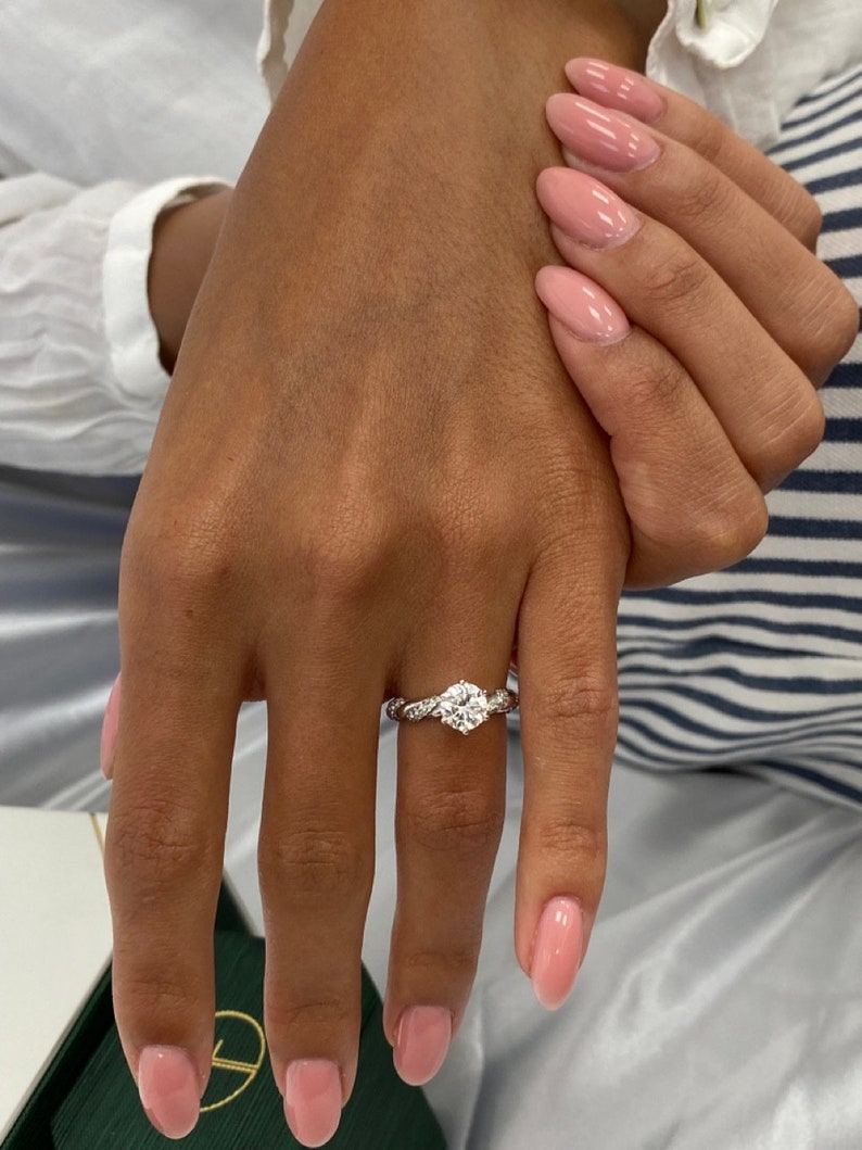 Classic 1.0 CT Round Moissanite Engagement Ring with Twist Pave Design 6