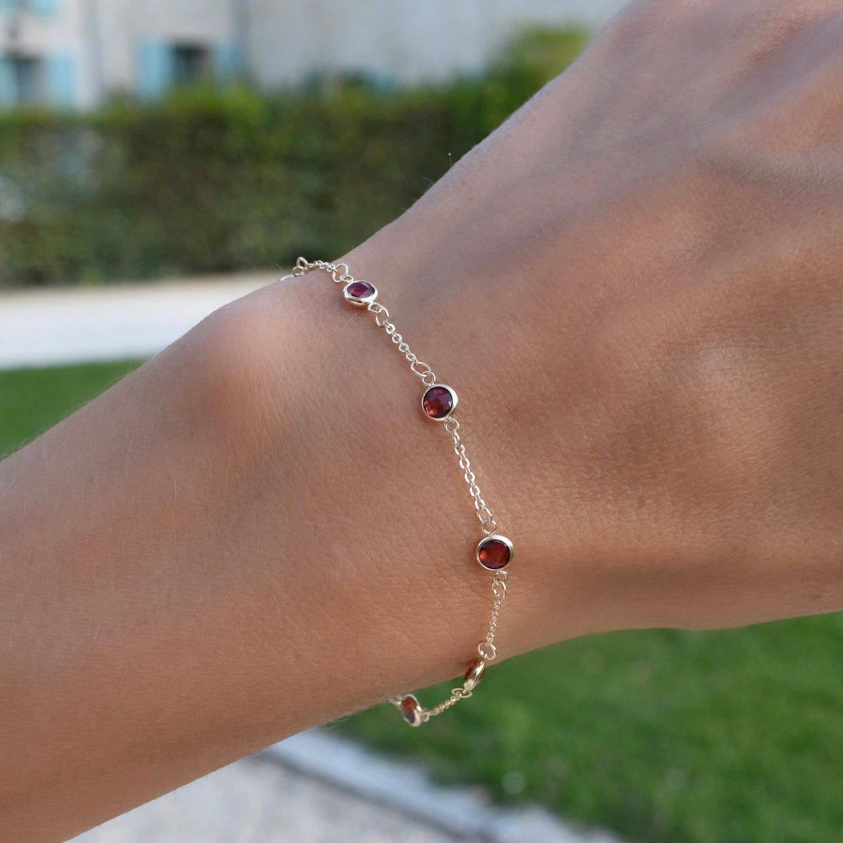 1.75 TCW Round Garnet Lab Made Diamond- January Birthstone Bracelet 3