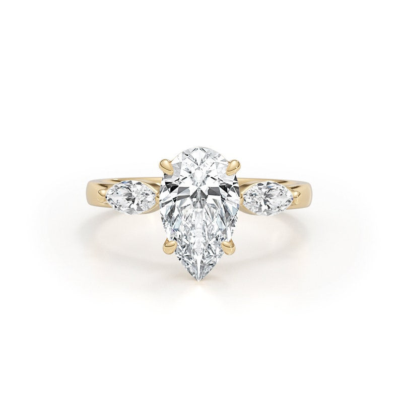 Stunning 1.75 CT Pear Moissanite Engagement Ring with Three Stone Design 1
