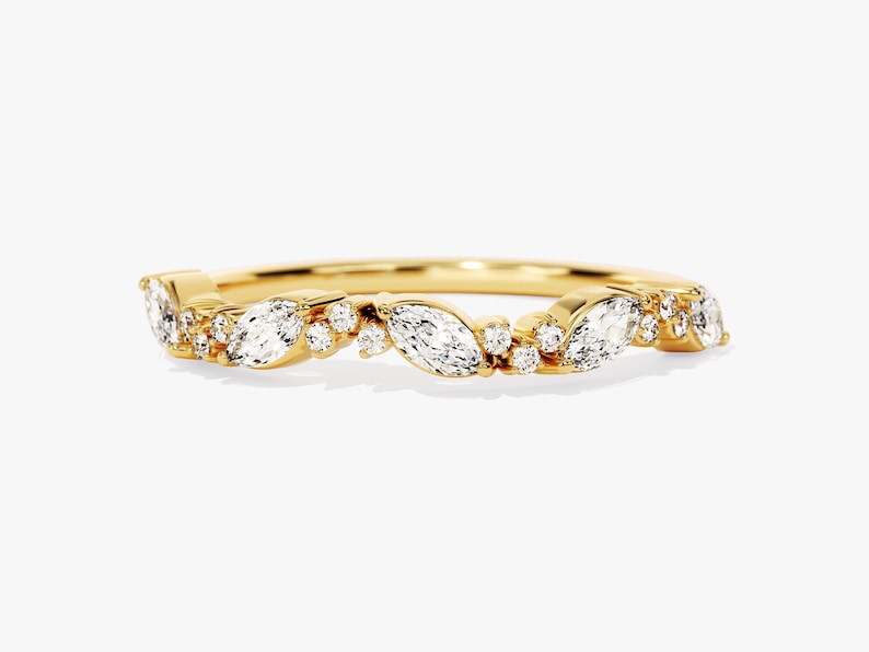 Stunning 0.30 CT Round & Marquise Moissanite Stones Half Eternity Wedding Band 1