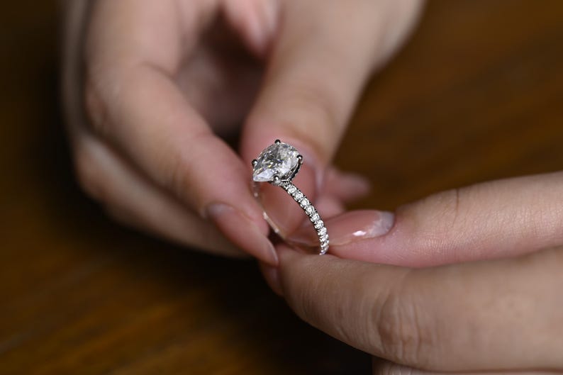 Stunning 1.0 - 2.0 CT Pear Moissanite Engagement Ring with Pave Design 2