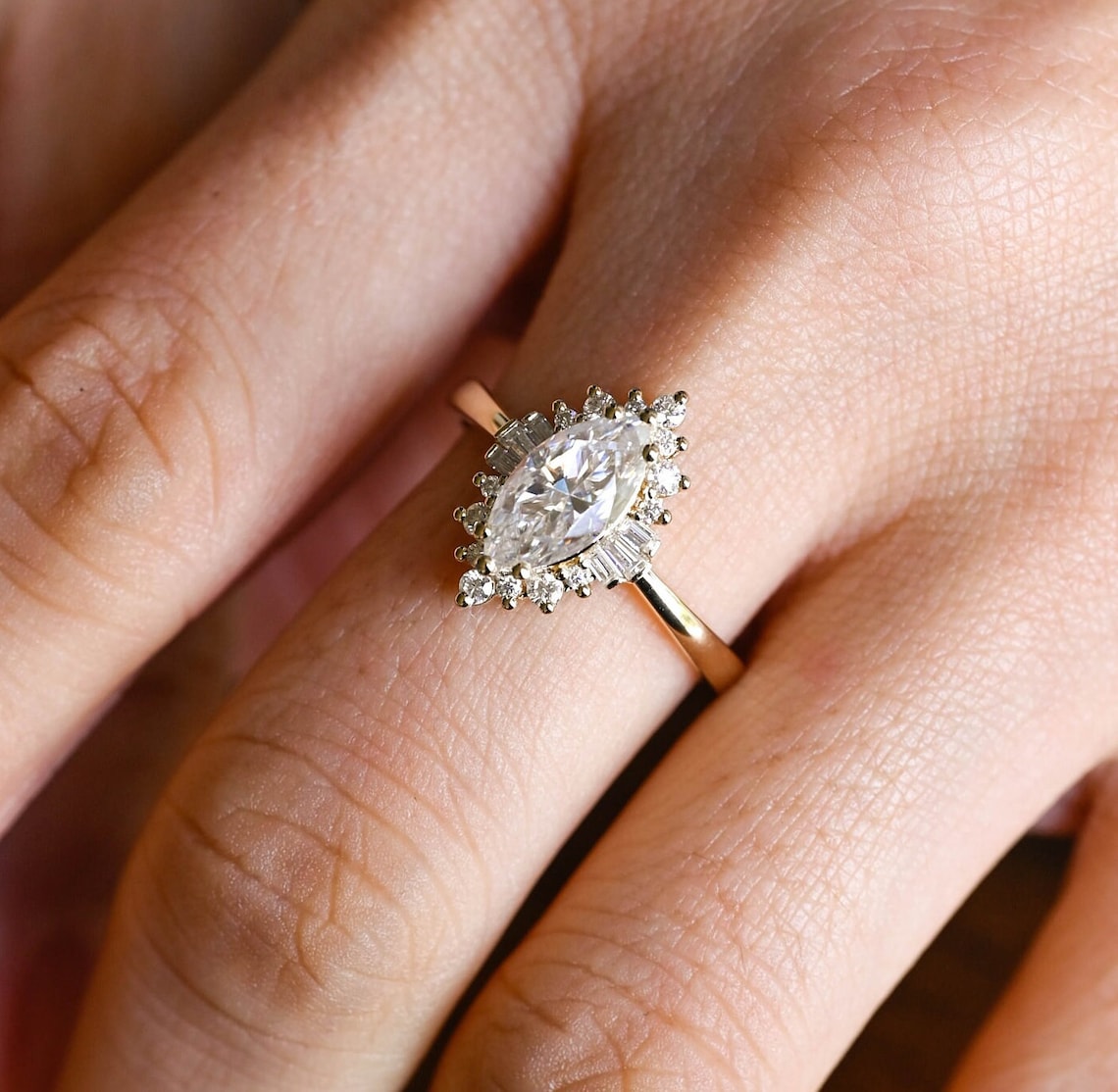 Stunning 1.0 CT Marquise Cut Engagement Ring with Ballerina Design